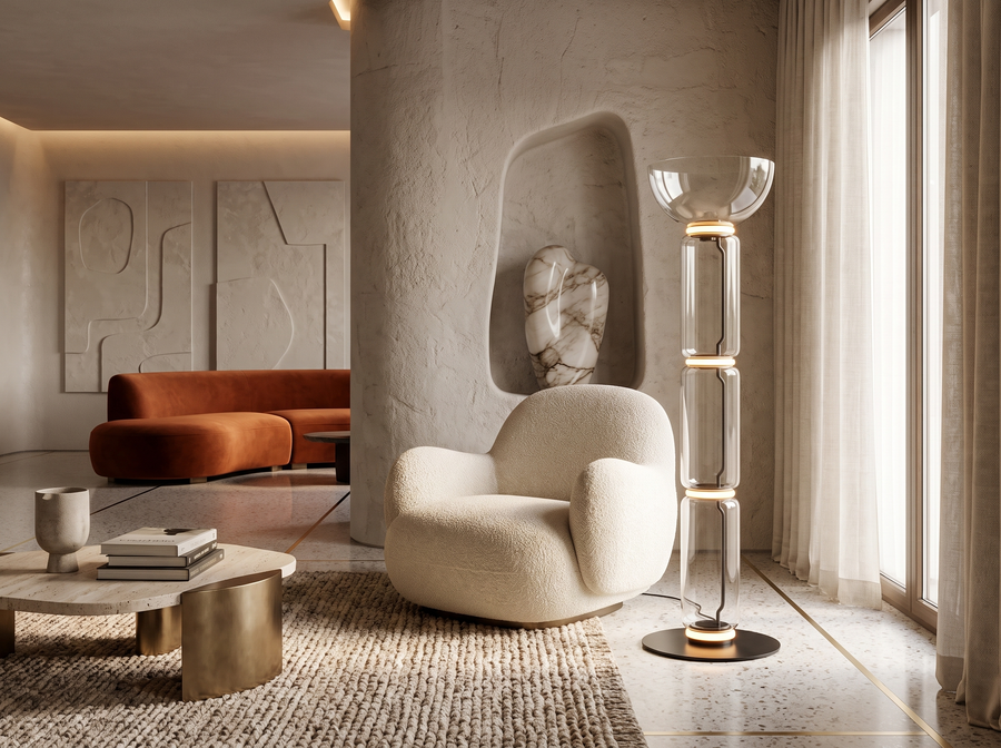 Clarion Bamboo Glass Floor Lamp &mdash; Sculptural Statement