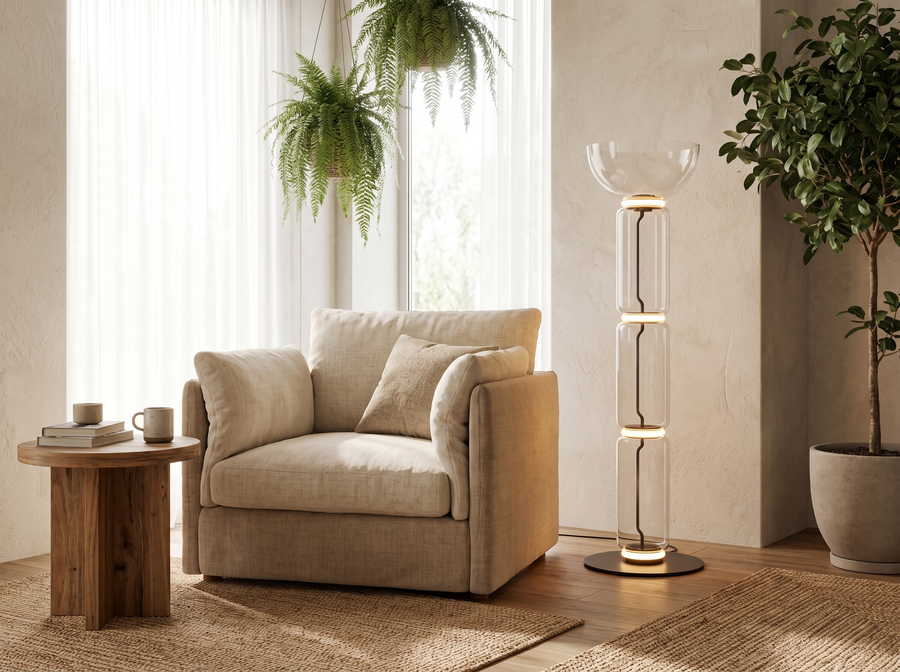 Clarion Bamboo Glass Floor Lamp &mdash; Organic Luxury