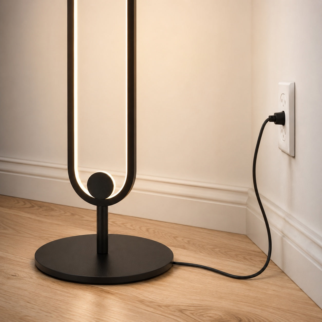 Haloform Modern Minimalist LED Standing Oval Floor Lamp - cord and base setup image for Comvilo lighting
