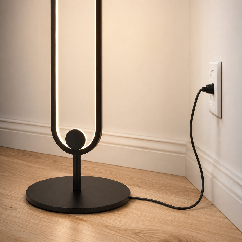 Haloform Modern Minimalist LED Standing Oval Floor Lamp - cord and base setup image for Comvilo lighting
