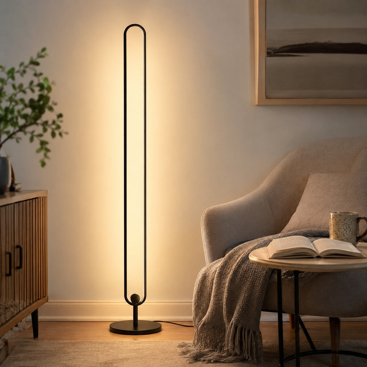Haloform Modern Minimalist LED Standing Oval Floor Lamp - everyday lifestyle room image for Comvilo lighting