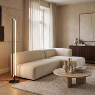 Haloform Modern Minimalist LED Standing Oval Floor Lamp in a premium Comvilo lifestyle interior — carousel lifestyle image 1