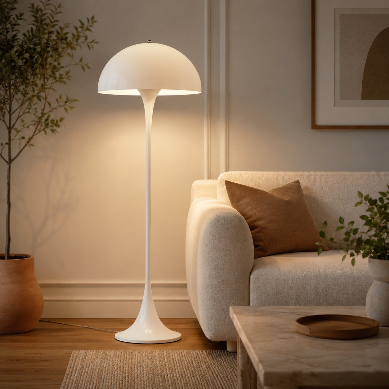 Orla Mushroom Floor Lamp Modern Dome Lamp - scale and placement image for Comvilo lighting