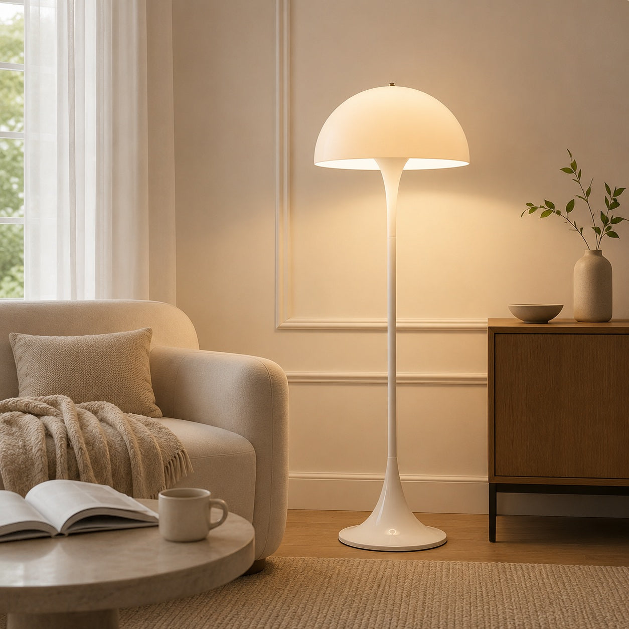 Orla Mushroom Floor Lamp Modern Dome Lamp - everyday lifestyle room image for Comvilo lighting