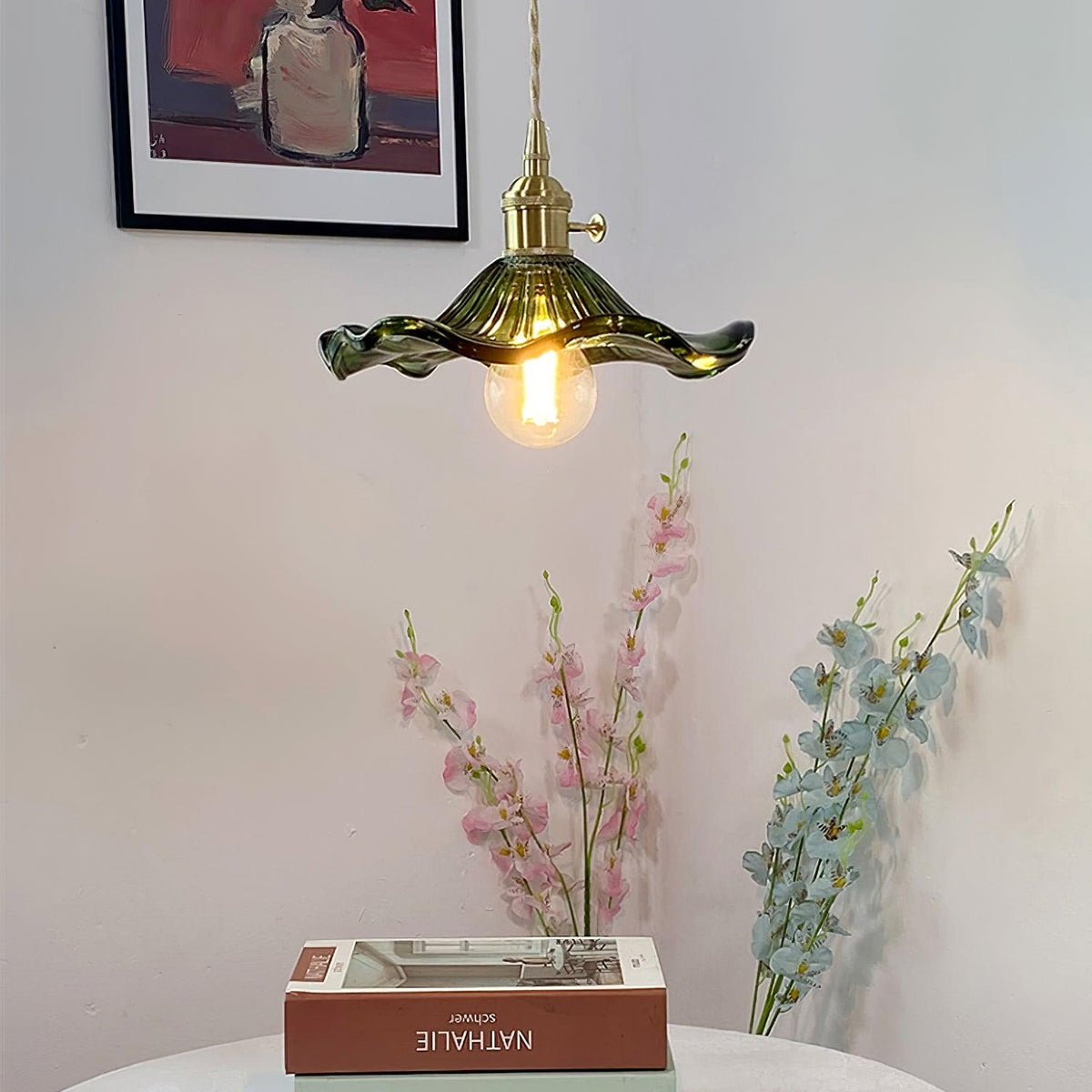 Glass Hibiscus Flower Pendant Light – image 11