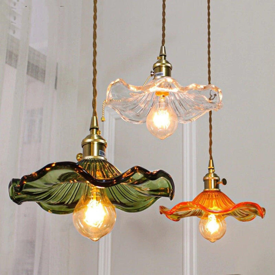 Glass Hibiscus Flower Pendant Light