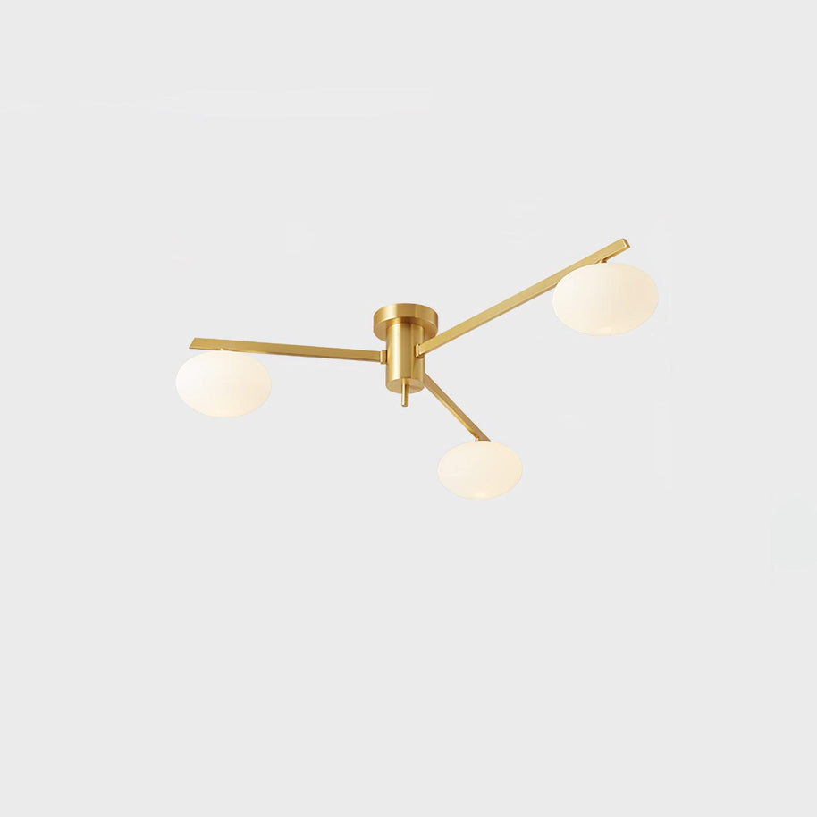 Jasper Ceiling Lamp, three-head brass and white fixture on a plain background