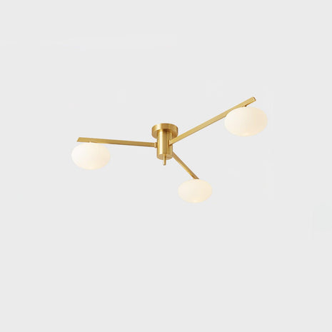 Jasper Ceiling Lamp, three-head brass and white fixture on a plain background