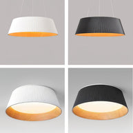 The ceiling light shown in black and in white, hanging and fitted flush.