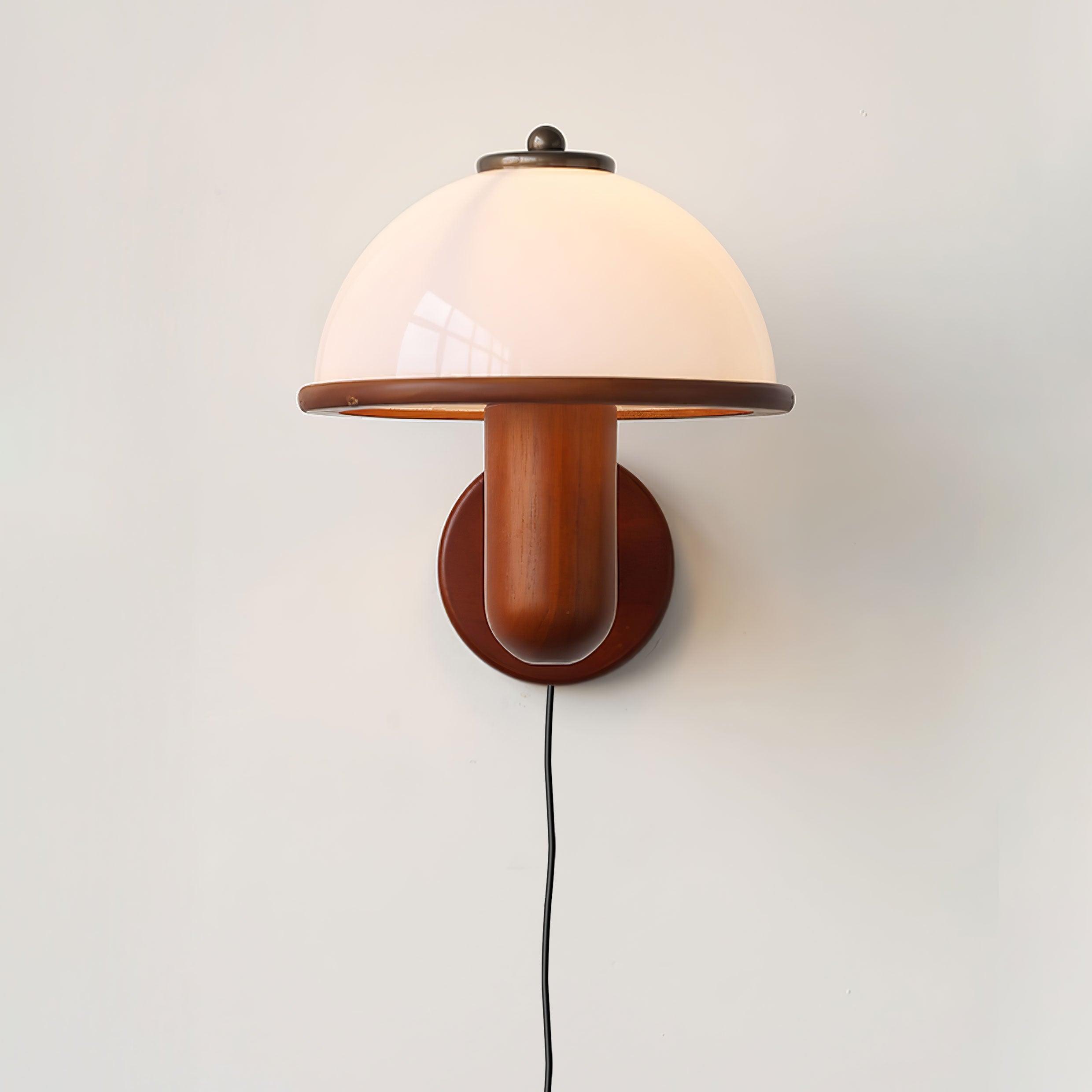 Mushroom Wood Wall Lamp front view on a plain background