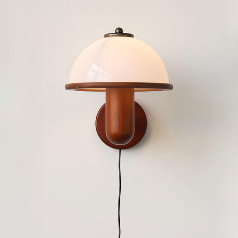 Mushroom Wood Wall Lamp front view on a plain background