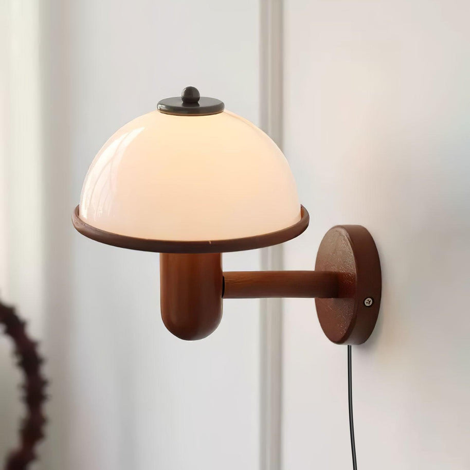 Mushroom Wood Wall Lamp side profile showing the wall mount
