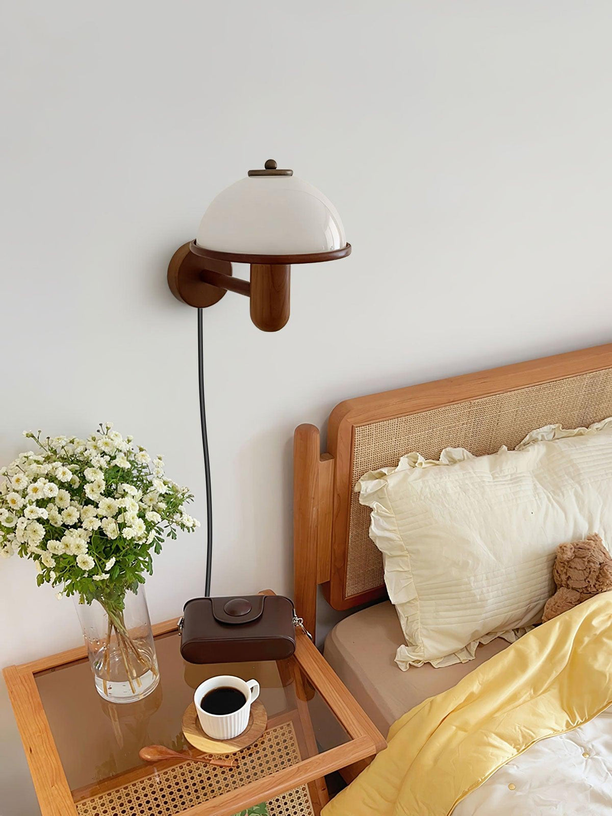 Mushroom Wood Wall Lamp in a styled room