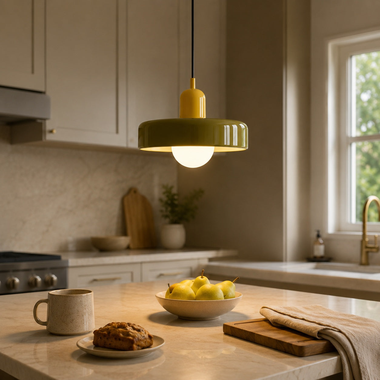 Liora Bauhaus Stained Glass Pendant Light - kitchen lifestyle image for Comvilo lighting