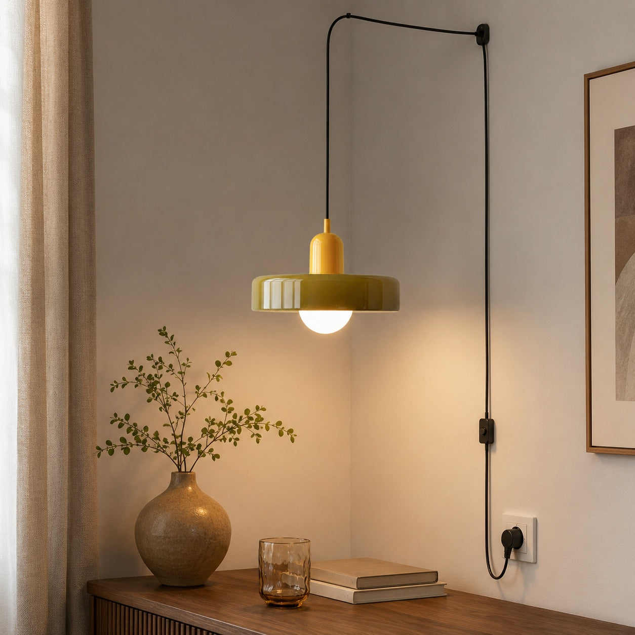 Liora Bauhaus Stained Glass Pendant Light - cord and setup image for Comvilo lighting