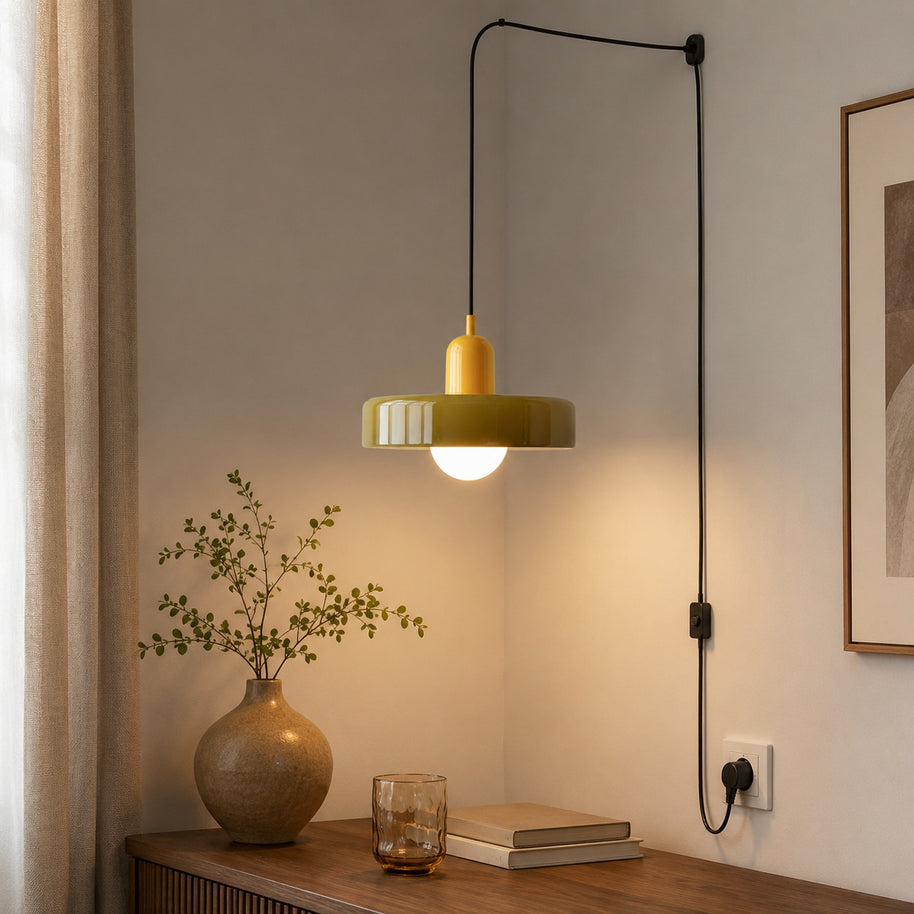 Liora Bauhaus Stained Glass Pendant Light - cord and setup image for Comvilo lighting