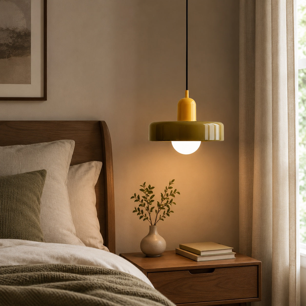 Liora Bauhaus Stained Glass Pendant Light - bedside pendant lifestyle image for Comvilo lighting