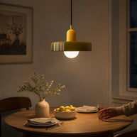 Liora Bauhaus Stained Glass Pendant Light - evening dining lifestyle image for Comvilo lighting