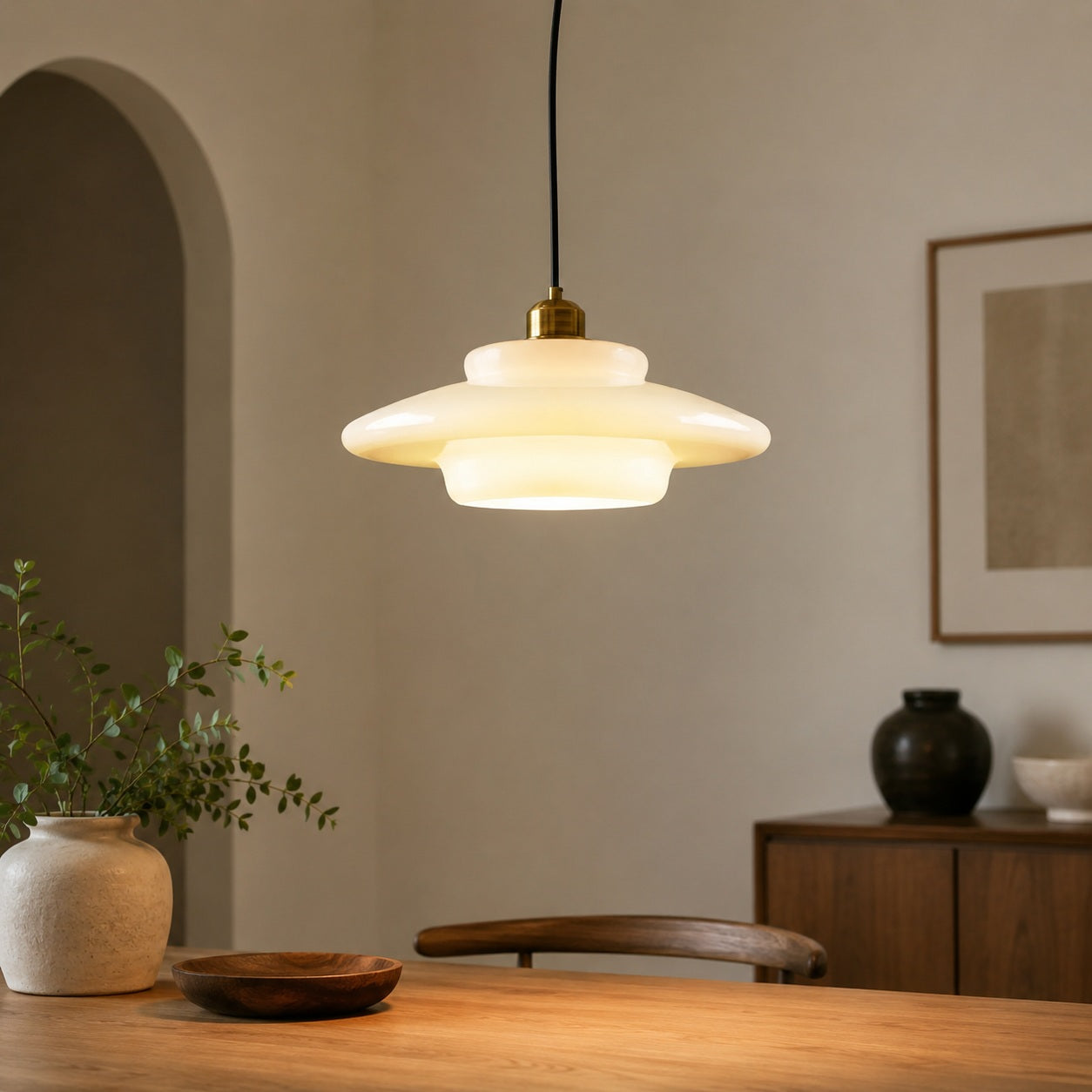 Elowen Mid Century Plug-in Milk White Glass Pendant Light - product hero image for Comvilo lighting