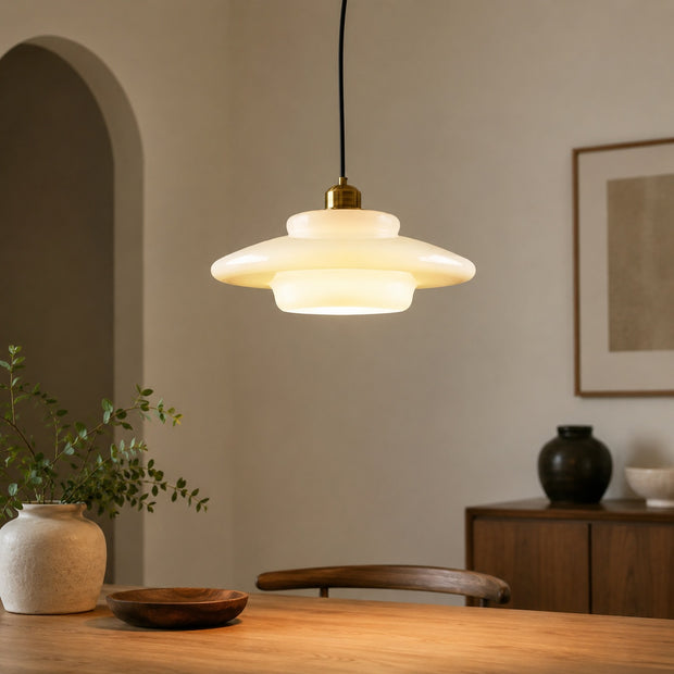 Elowen Mid Century Plug-in Milk White Glass Pendant Light - product hero image for Comvilo lighting