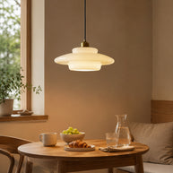 Elowen Mid Century Plug-in Milk White Glass Pendant Light - kitchen breakfast lifestyle image for Comvilo lighting