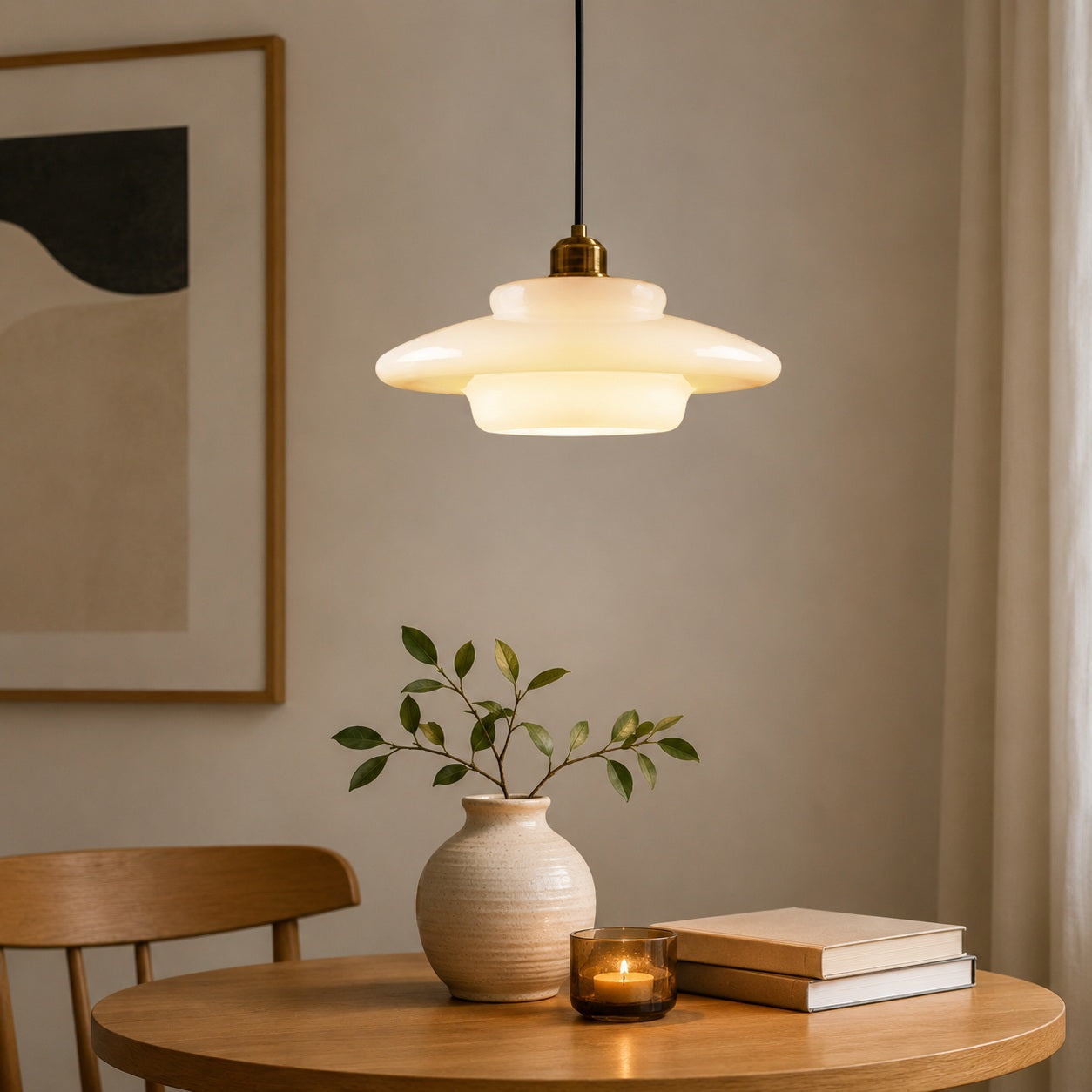 Elowen Mid Century Plug-in Milk White Glass Pendant Light - focused studio product image for Comvilo lighting