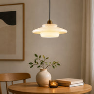 Elowen Mid Century Plug-in Milk White Glass Pendant Light - focused studio product image for Comvilo lighting