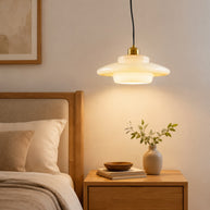 Elowen Mid Century Plug-in Milk White Glass Pendant Light - bedside lifestyle image for Comvilo lighting
