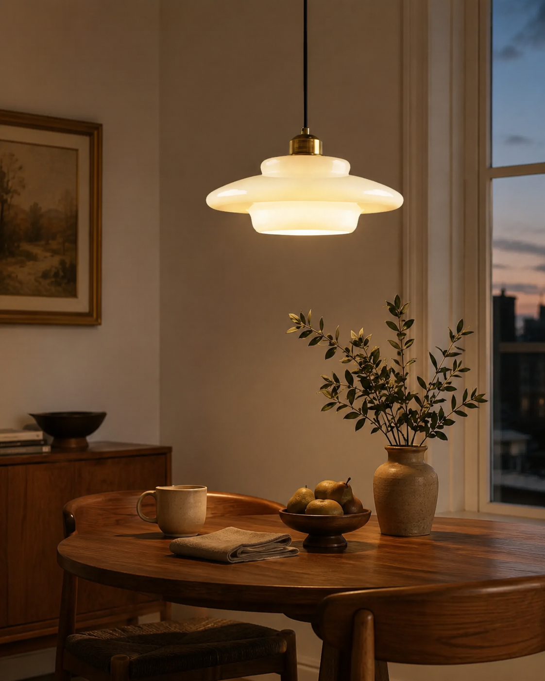 Elowen Mid Century Plug-in Milk White Glass Pendant Light