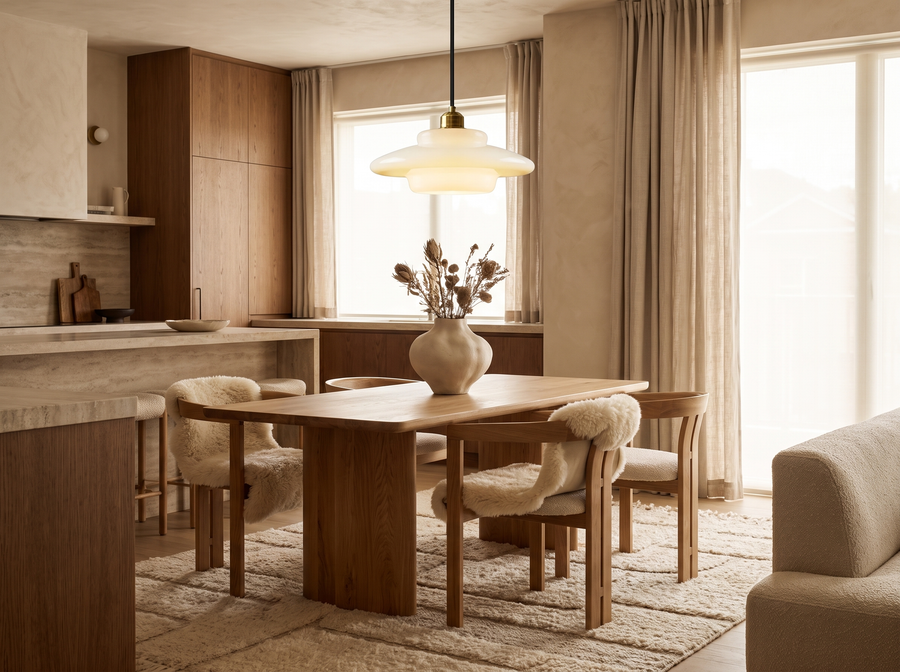 Elowen Mid Century Plug-in Milk White Glass Pendant Light &mdash; Modern Warmth
