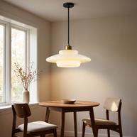 Elowen Mid Century Milk White Glass Pendant Light single pendant lifestyle image in a styled interior for Comvilo lighting