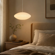 Cloudmere Minimalist White Bubble Hanging Pendant Light - bedroom lifestyle image for Comvilo lighting