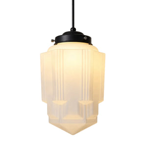 Bellamy Vintage White Milk Glass Geometric Jar Pendant Light