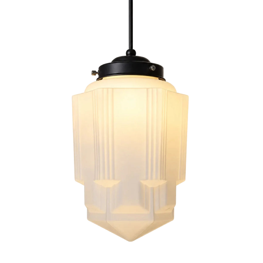 Bellamy Vintage White Milk Glass Geometric Jar Pendant Light - product hero image for Comvilo lighting