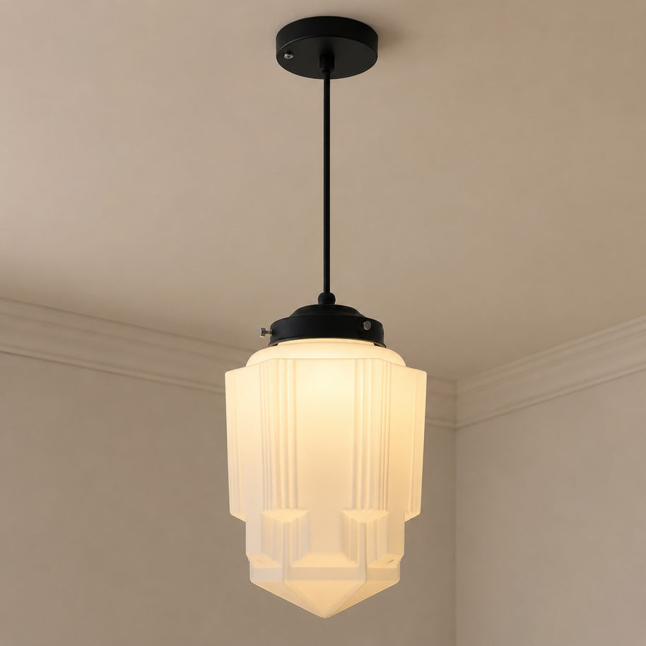 Bellamy Vintage White Milk Glass Geometric Jar Pendant Light - ceiling mount detail image for Comvilo lighting