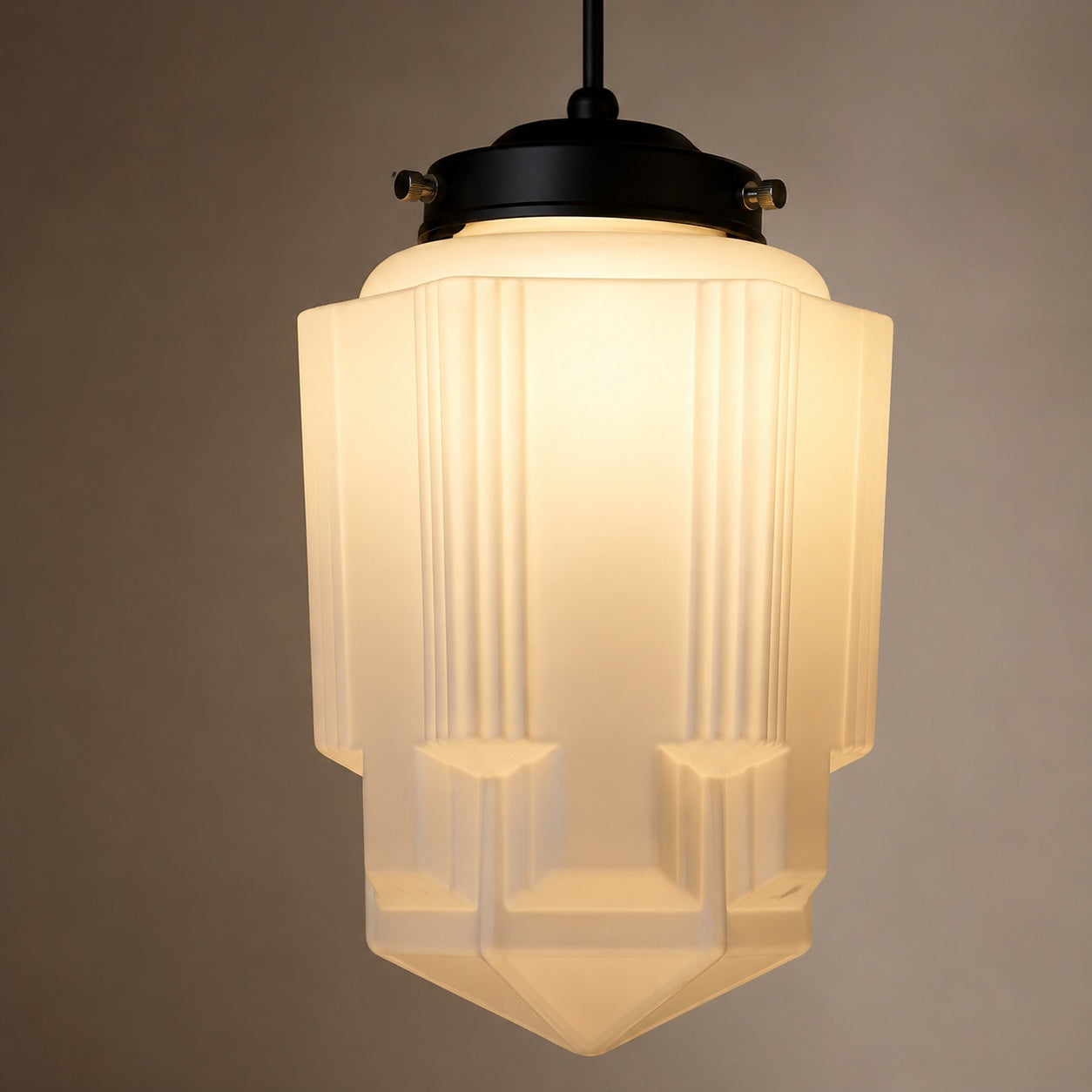 Bellamy Vintage White Milk Glass Geometric Jar Pendant Light - material close-up detail image for Comvilo lighting