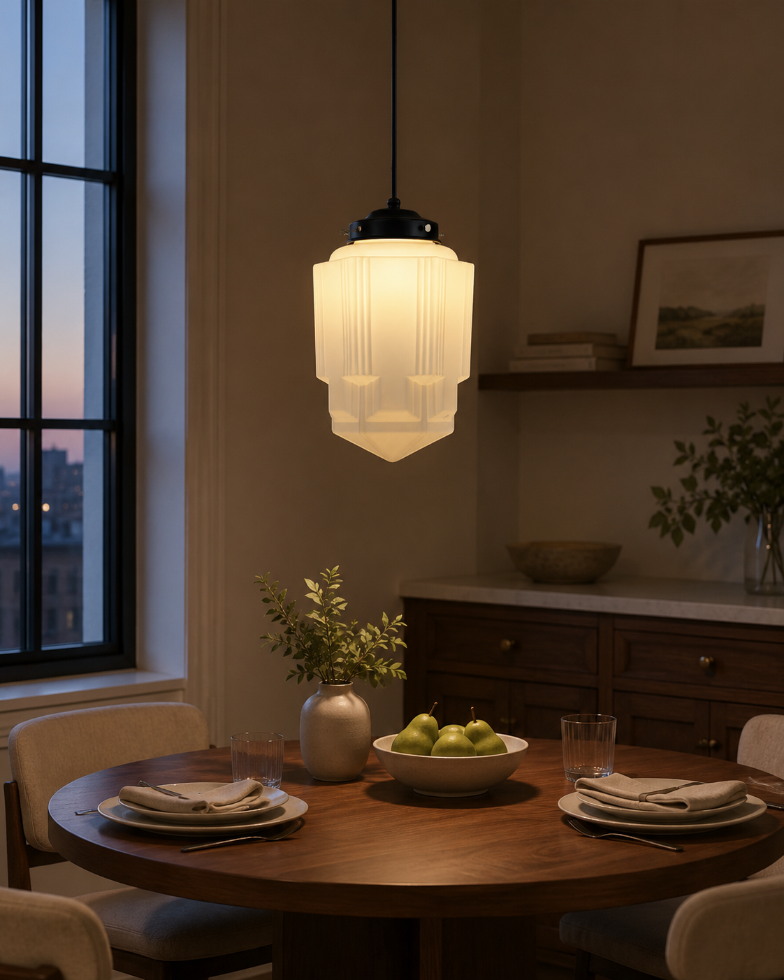 Bellamy Vintage White Milk Glass Geometric Jar Pendant Light