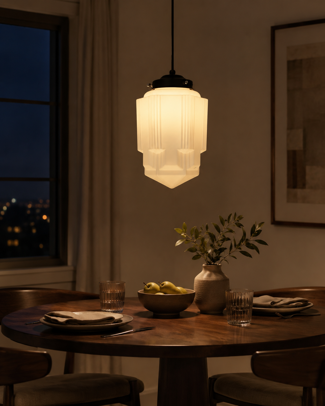 Bellamy Vintage White Milk Glass Geometric Jar Pendant Light
