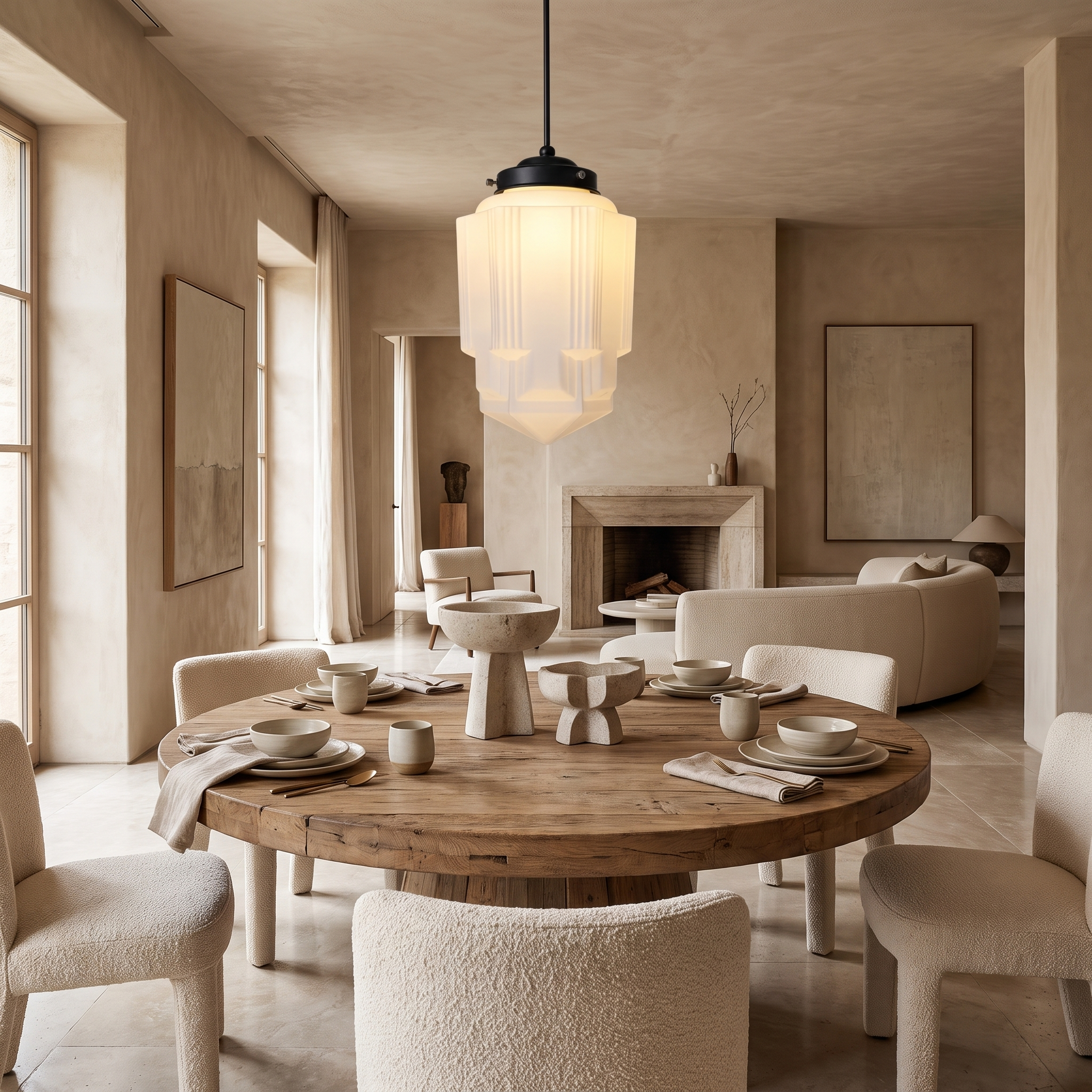 Bellamy Vintage White Milk Glass Geometric Jar Pendant Light in a premium Comvilo lifestyle interior — carousel lifestyle image 1