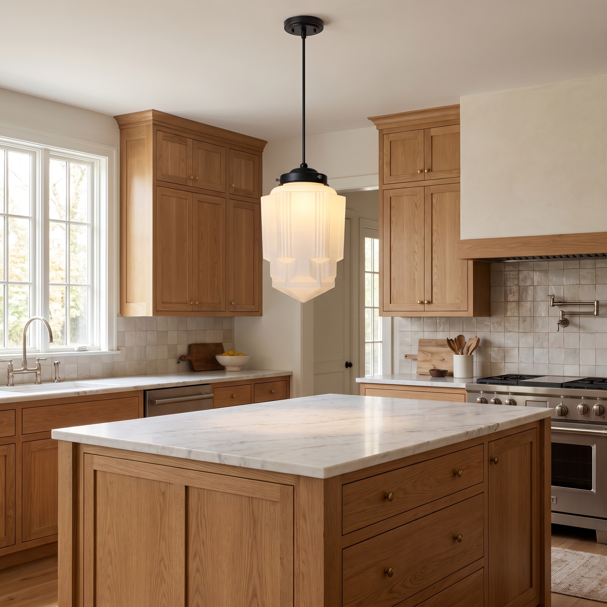 Bellamy Vintage White Milk Glass Jar Pendant Light single pendant lifestyle image in a styled interior for Comvilo lighting