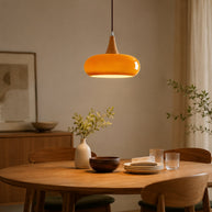 Solara Kitchen Island Linear Glass Pendant Light - dining table lifestyle image for Comvilo lighting