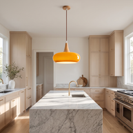 Solara Kitchen Island Linear Glass Pendant Light single pendant lifestyle image in a styled interior for Comvilo lighting