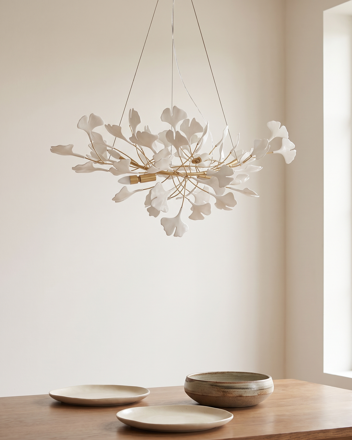 Gilded Ginkgo Leaf Chandelier in a styled room