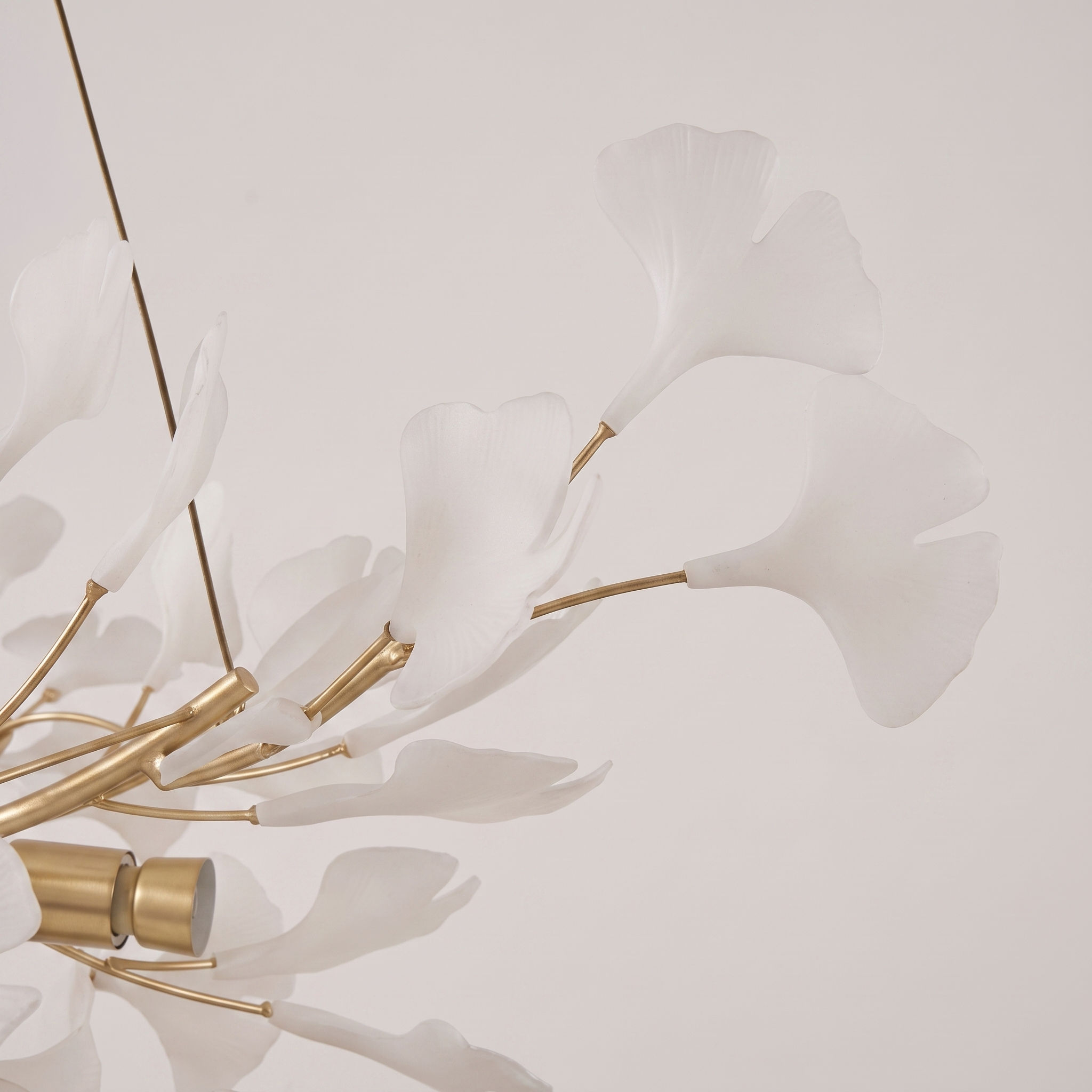 Gilded Ginkgo Leaf Chandelier, gold and white leaf finish detail