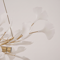 Gilded Ginkgo Leaf Chandelier, gold and white leaf finish detail