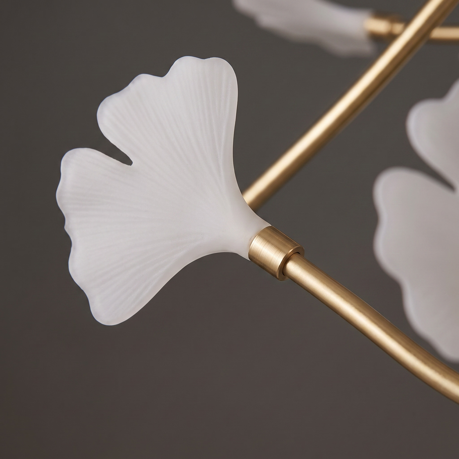 Gilded Ginkgo Leaf Chandelier, leaf and gold branch joint macro