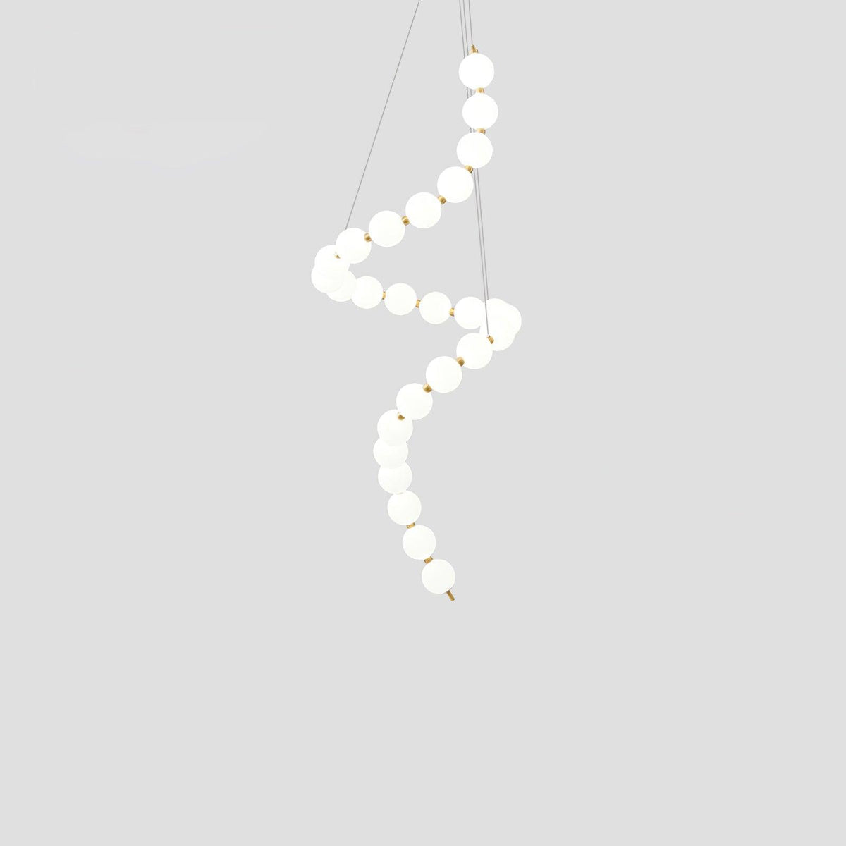 Perloria Chandelier, spiral strand of lit opal globes on cables