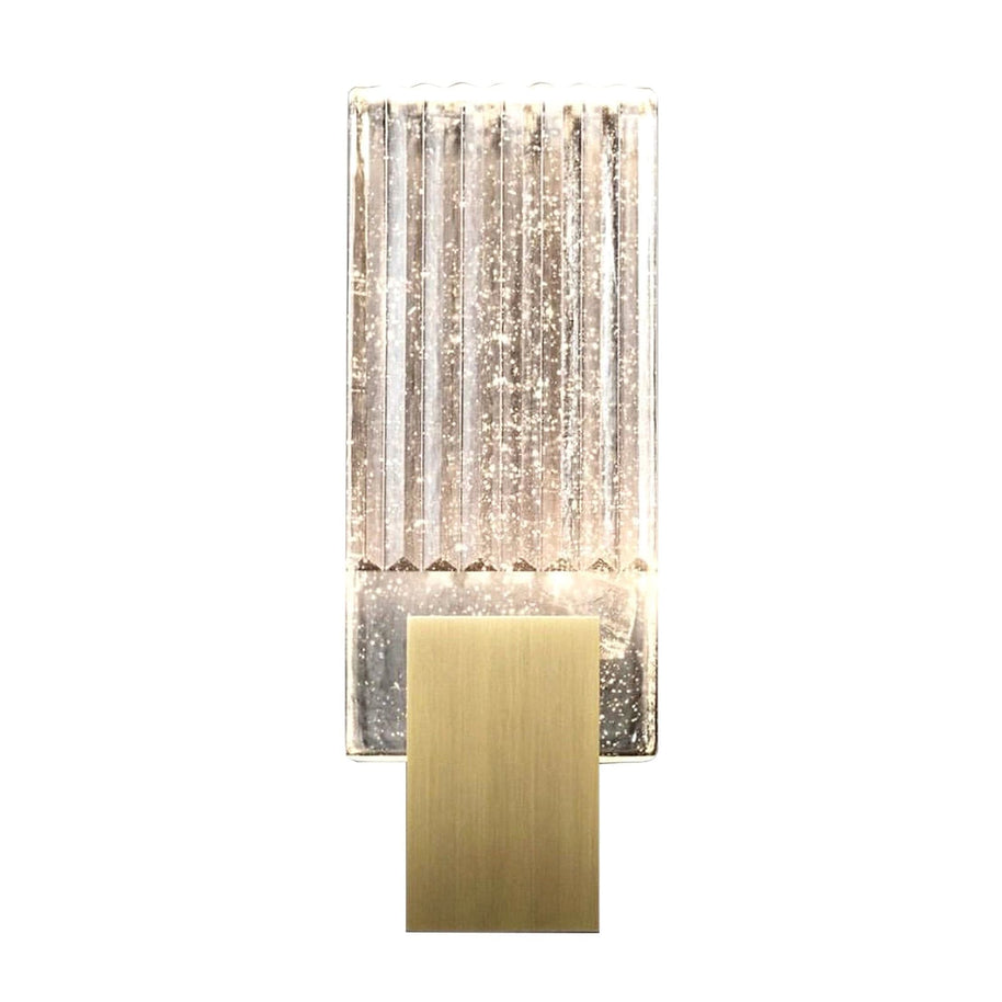 Wall light with a ribbed clear glass panel and a brushed brass mount, shown large on a plain background.