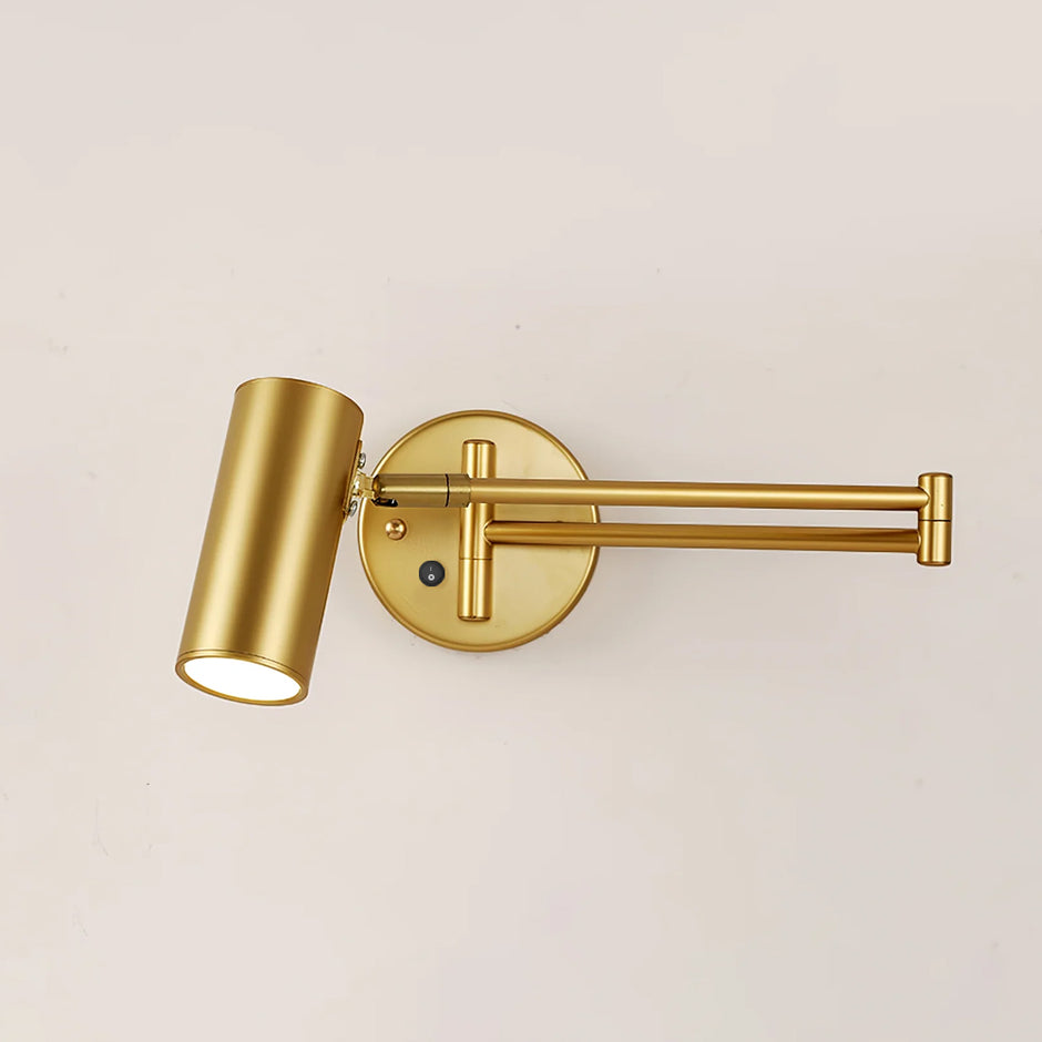 Marlow Arc Swing Wall Sconce in Gold with button switch control - Comvilo lighting