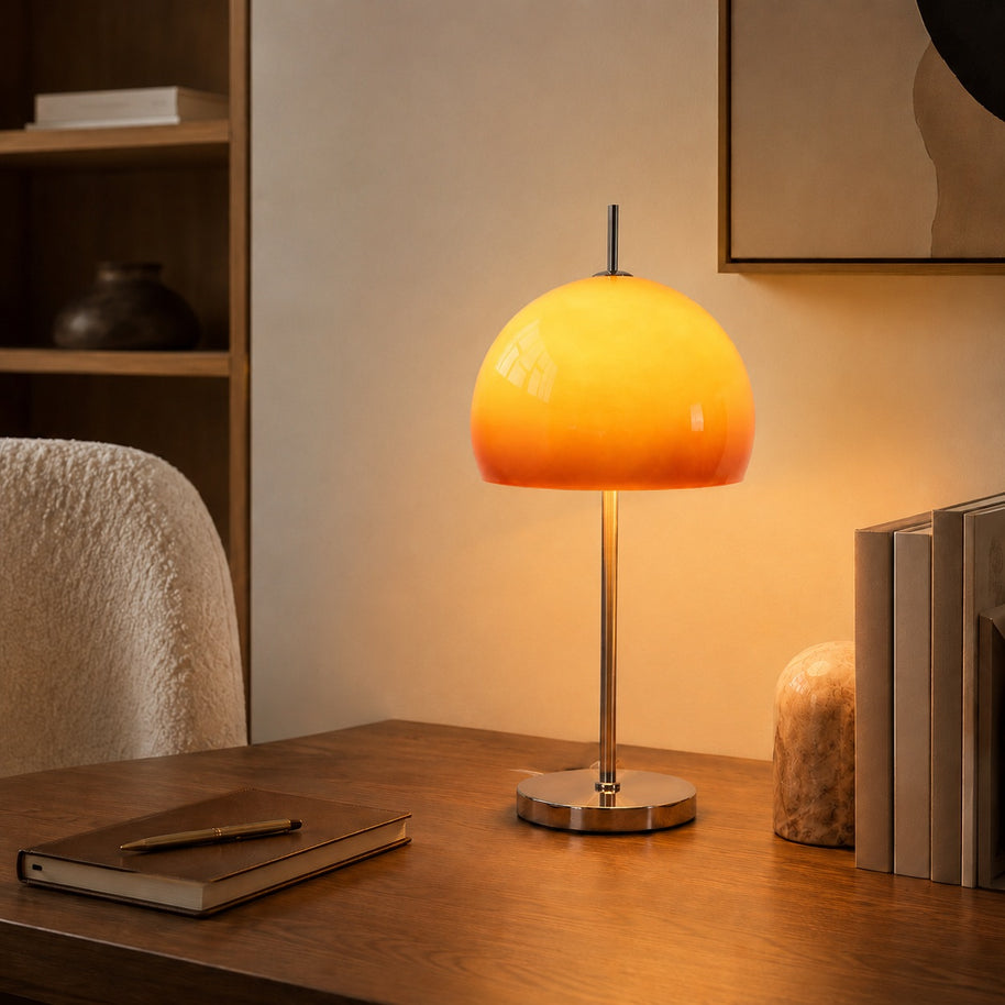 Aurelia Bauhaus Mushroom Retro Glass Table Lamp - desk study lifestyle image for Comvilo lighting